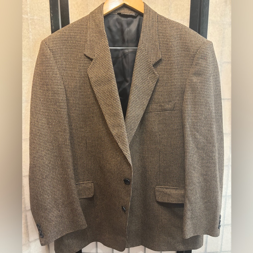 MICHAEL ADAM Vintage Shetland Wool Silk Blend Checked Houndstooth Blazer